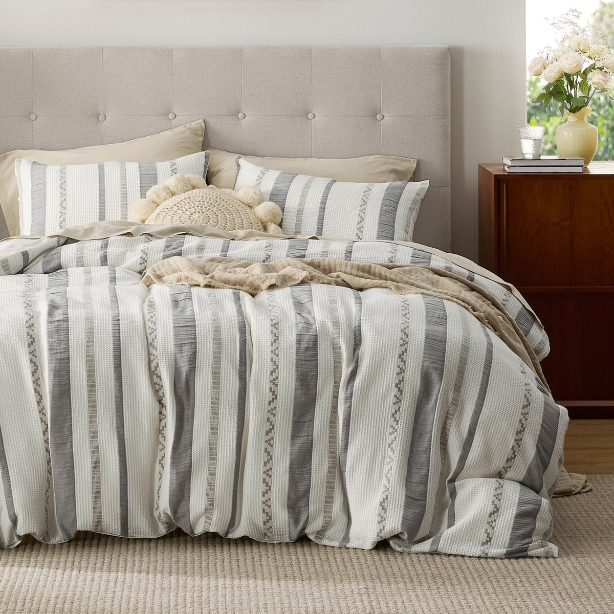Cotton Boho Waffle Weave Duvet Cover Set