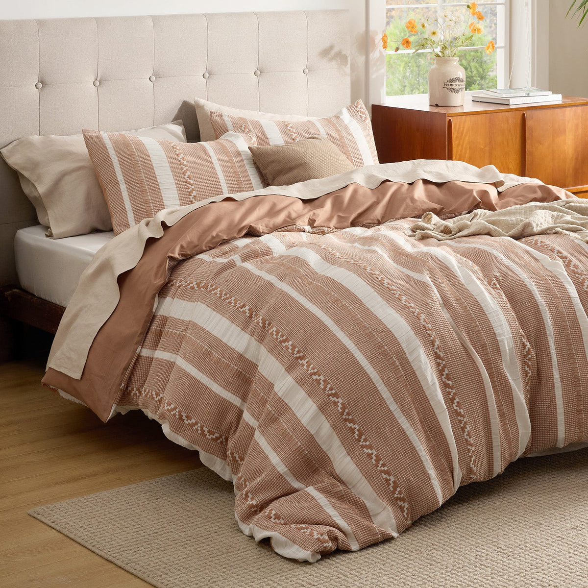 Cotton Boho Waffle Weave Duvet Cover Set
