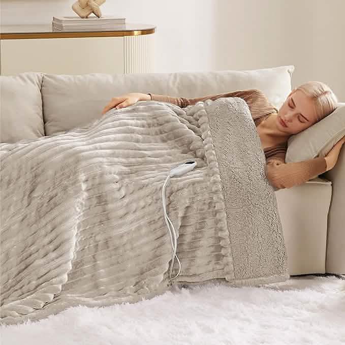 Striped Flannel Heated Blanket