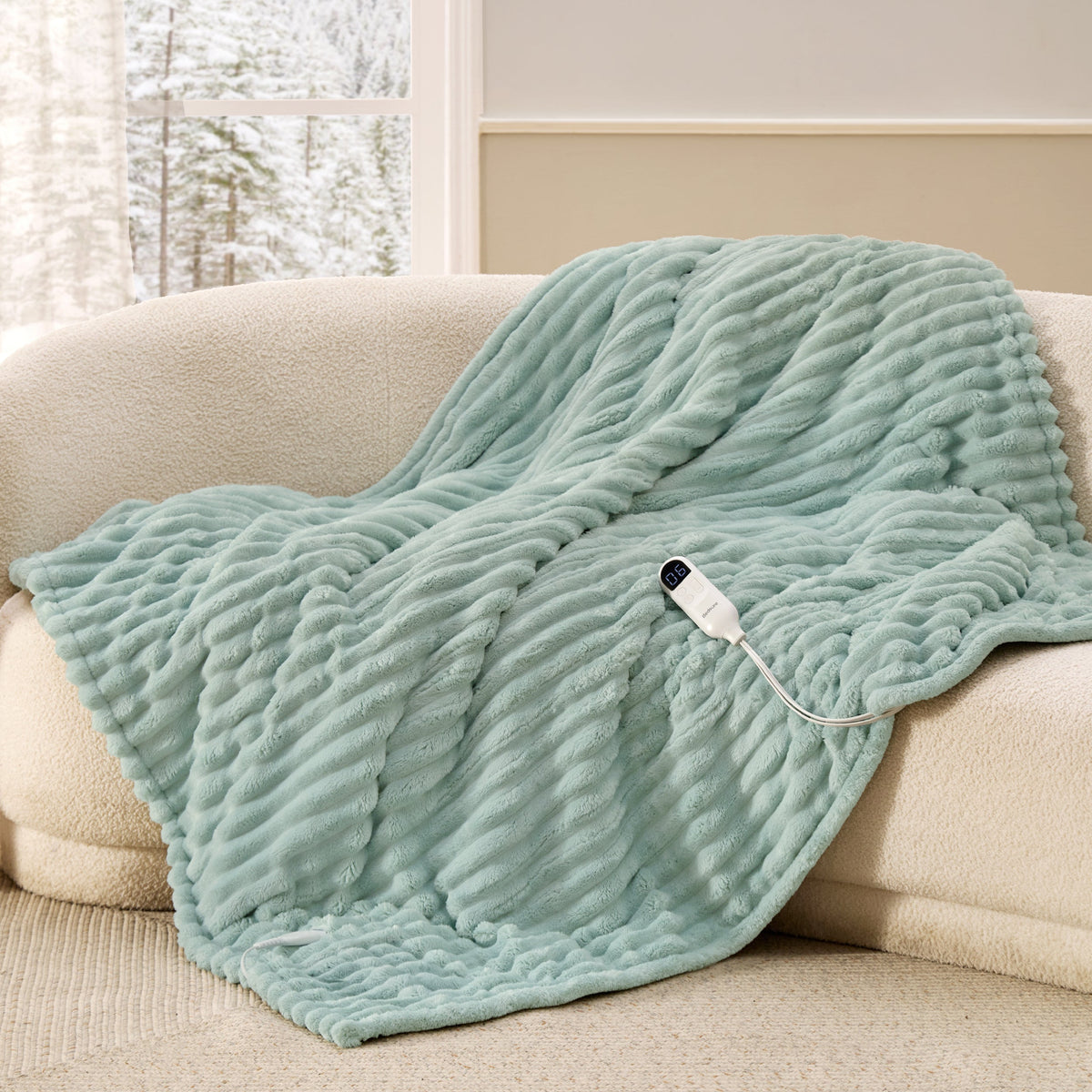Striped Flannel Heated Blanket