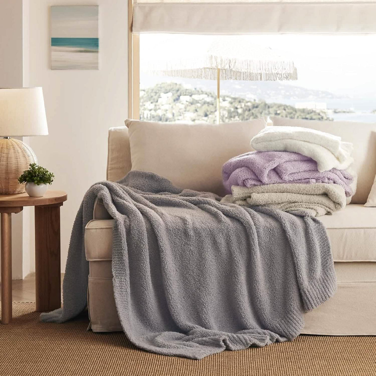 Feather Yarn Throw Blanket