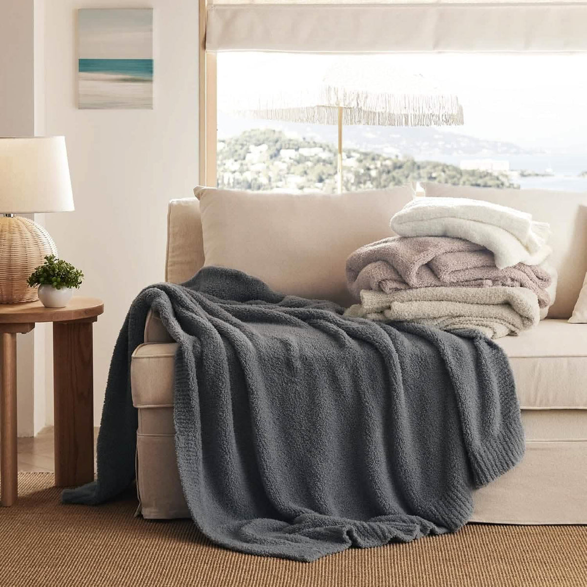 Feather Yarn Throw Blanket