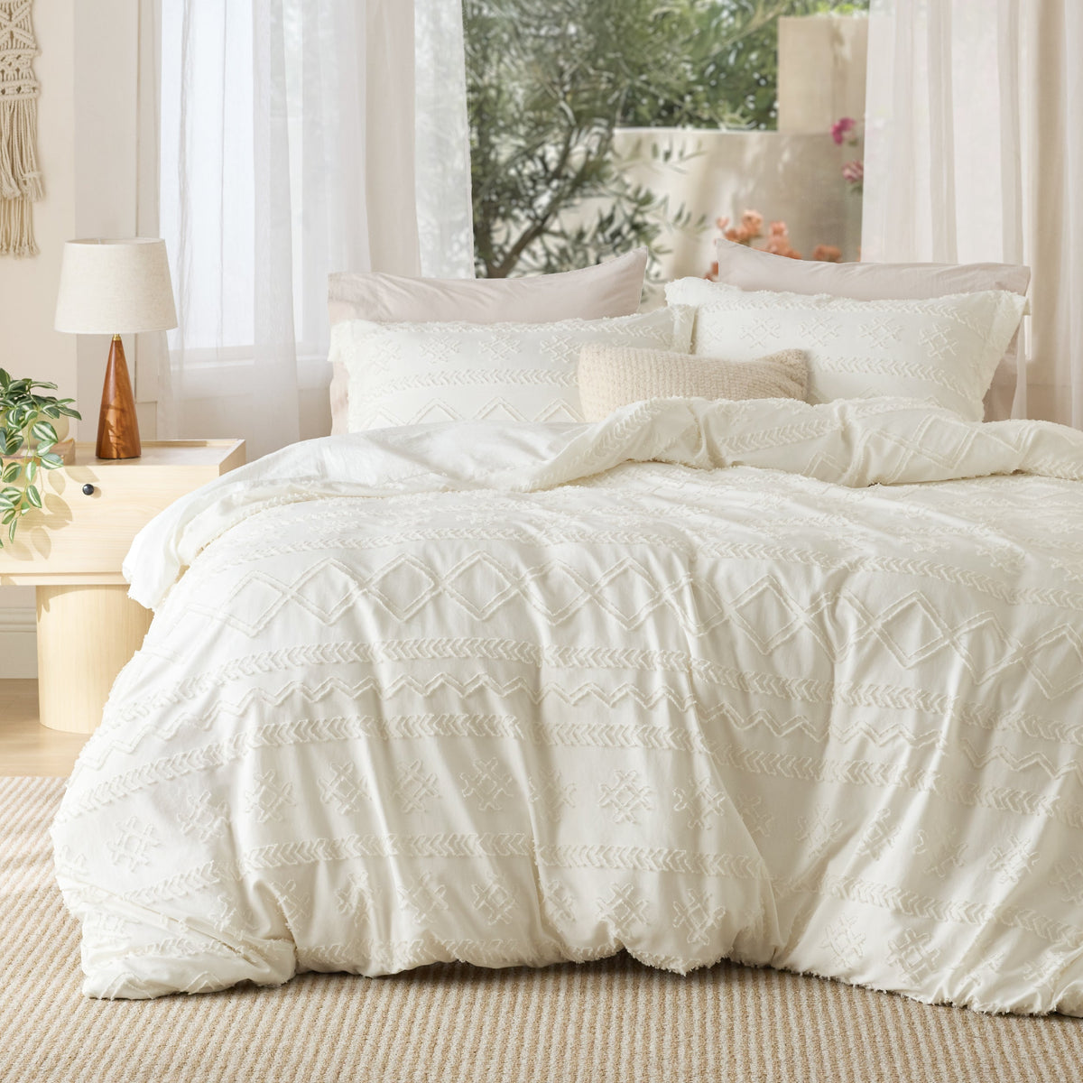Boho Tufted Embroidery Duvet Cover Set