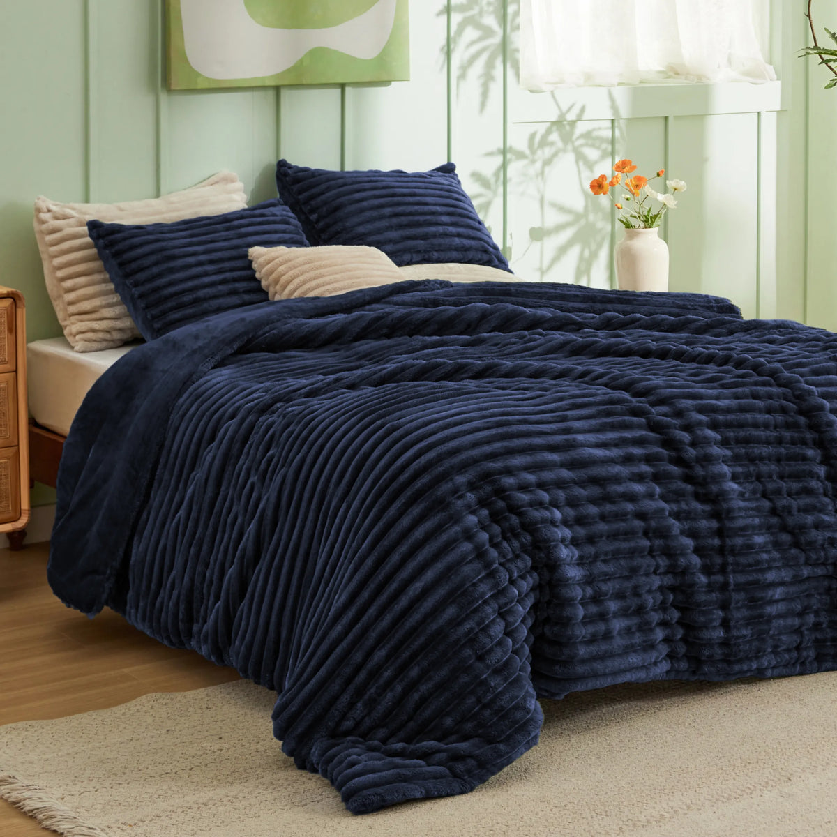 Striped Flannel Comforter Set