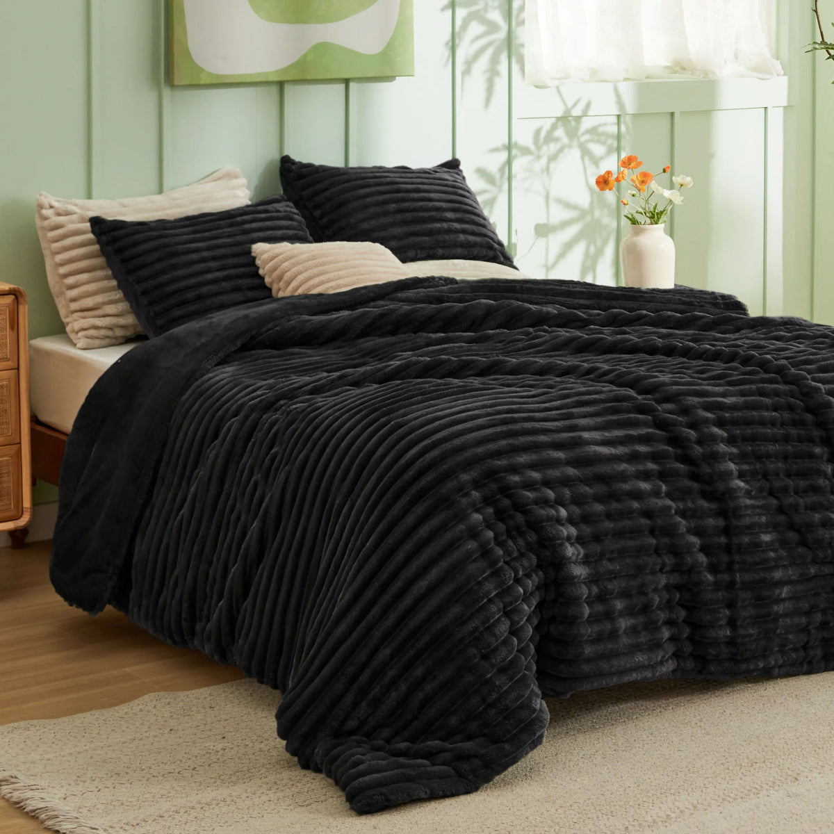 Striped Flannel Comforter Set
