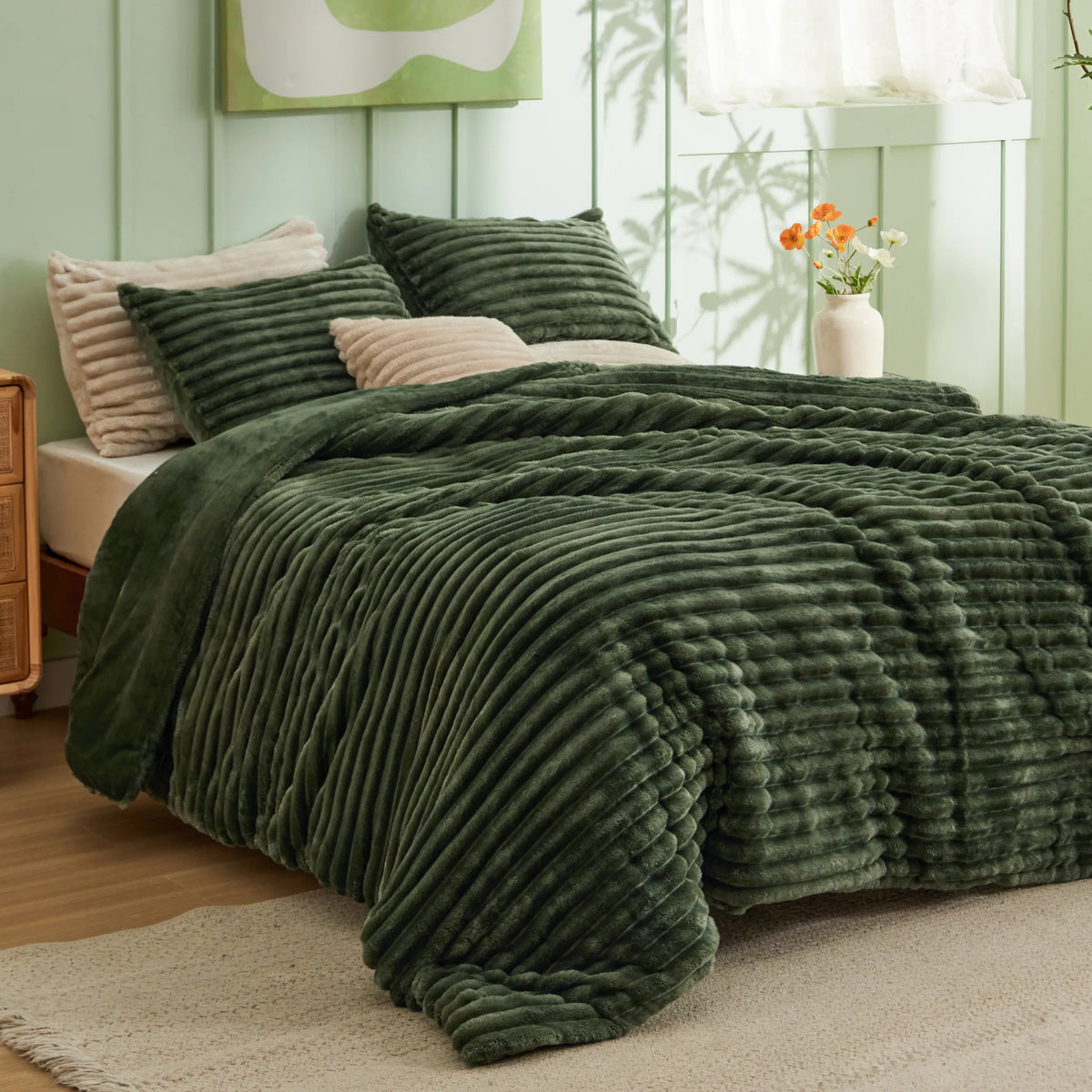 Striped Flannel Comforter Set