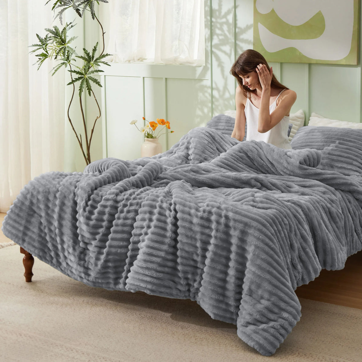 Striped Flannel Comforter Set