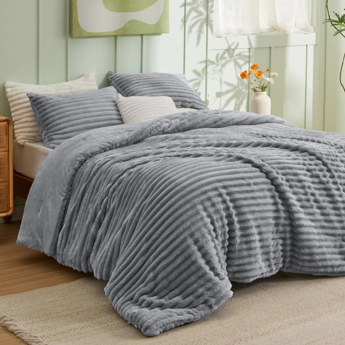 Striped Flannel Comforter Set