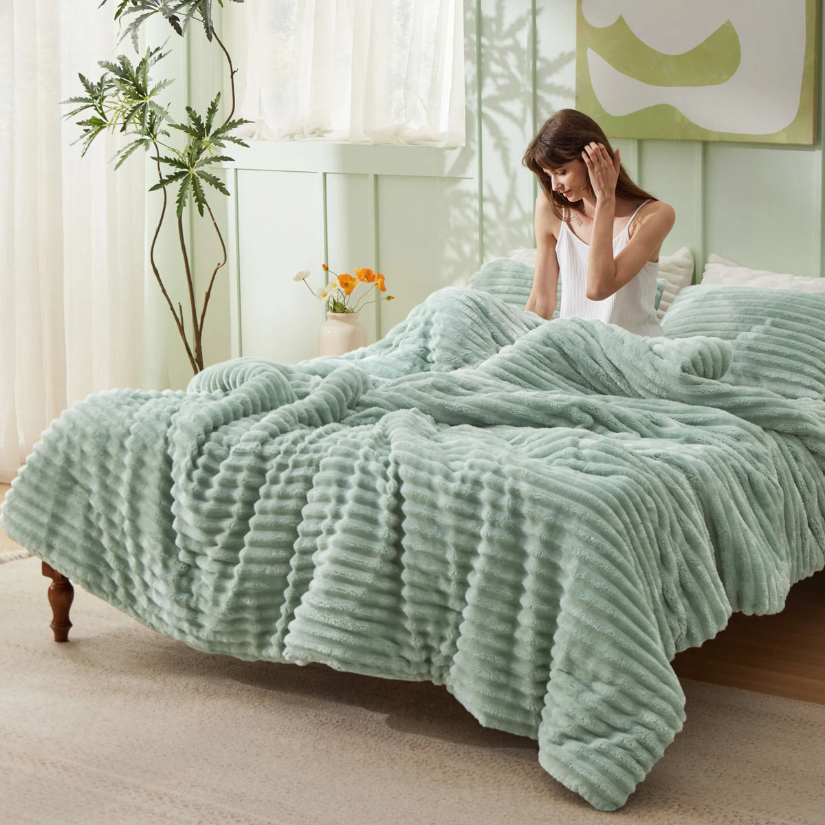 Striped Flannel Comforter Set