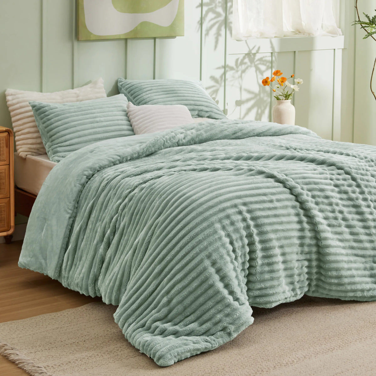 Striped Flannel Comforter Set