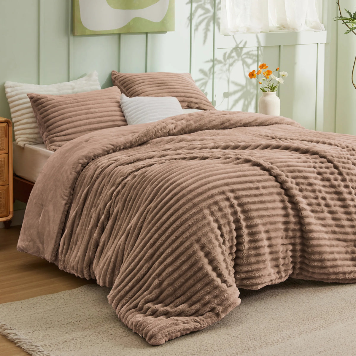 Striped Flannel Comforter Set