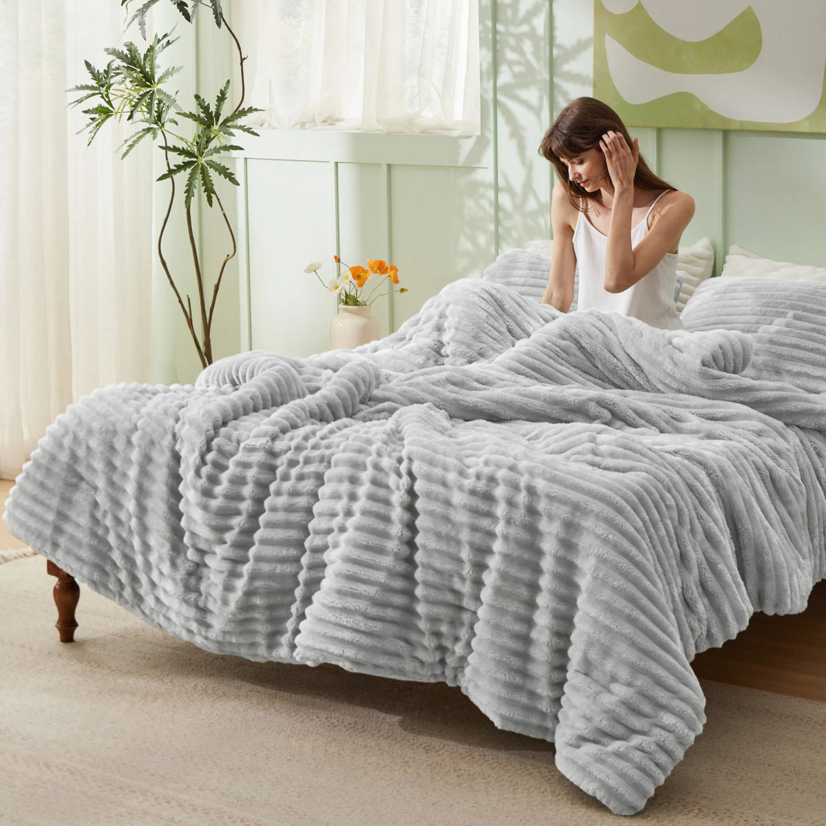 Striped Flannel Comforter Set