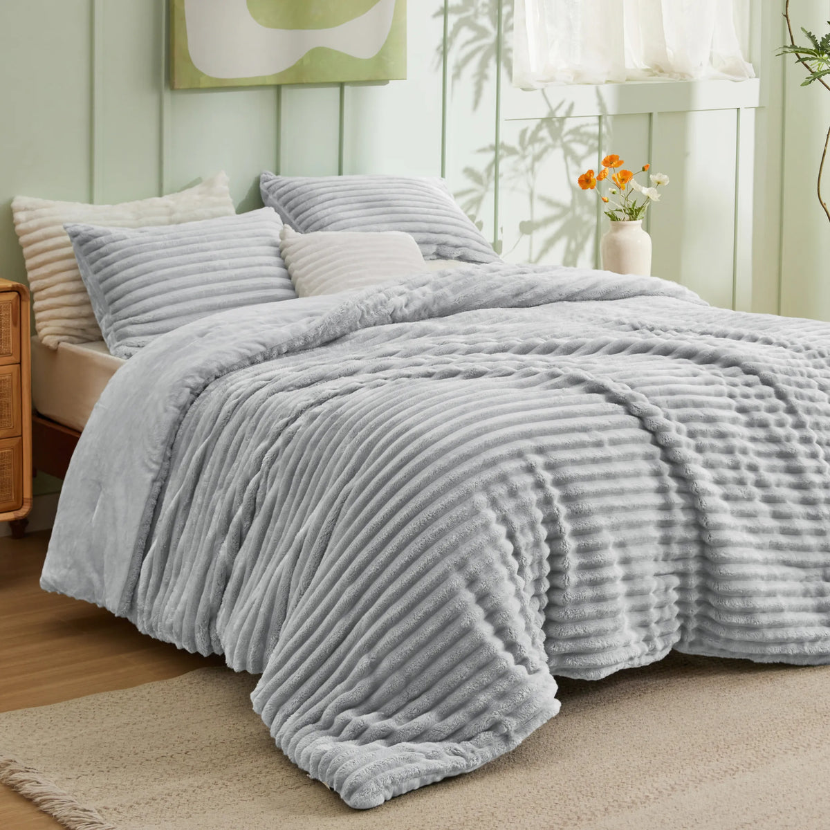 Striped Flannel Comforter Set