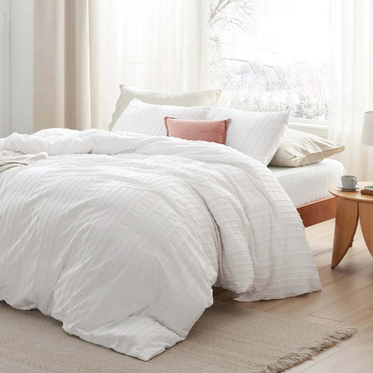 Striped Tufted Embroidery Duvet Cover Set