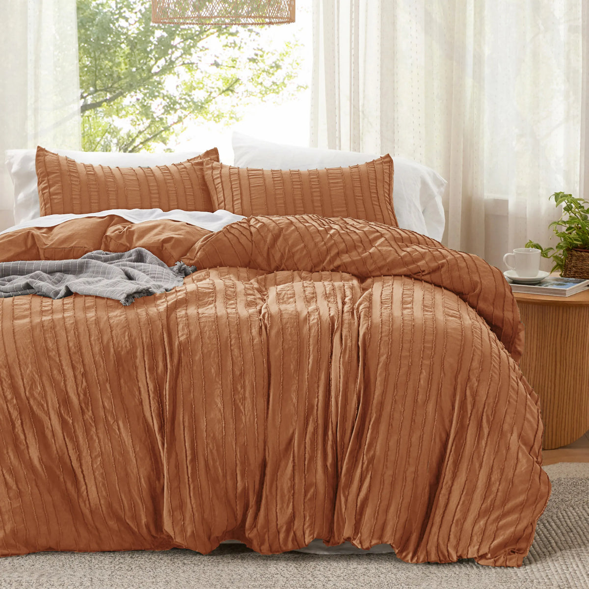 Striped Tufted Embroidery Duvet Cover Set
