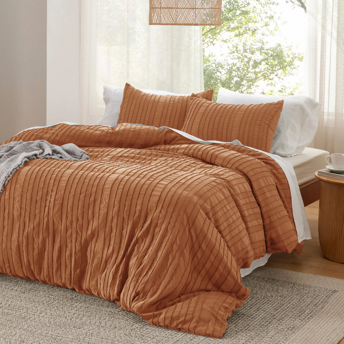 Striped Tufted Embroidery Duvet Cover Set