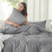 Striped Tufted Embroidery Duvet Cover Set