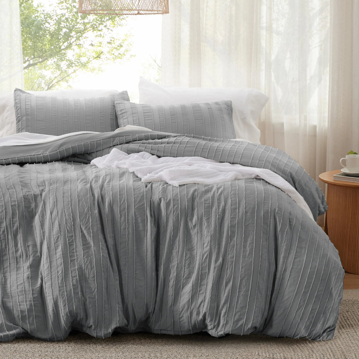 Striped Tufted Embroidery Duvet Cover Set