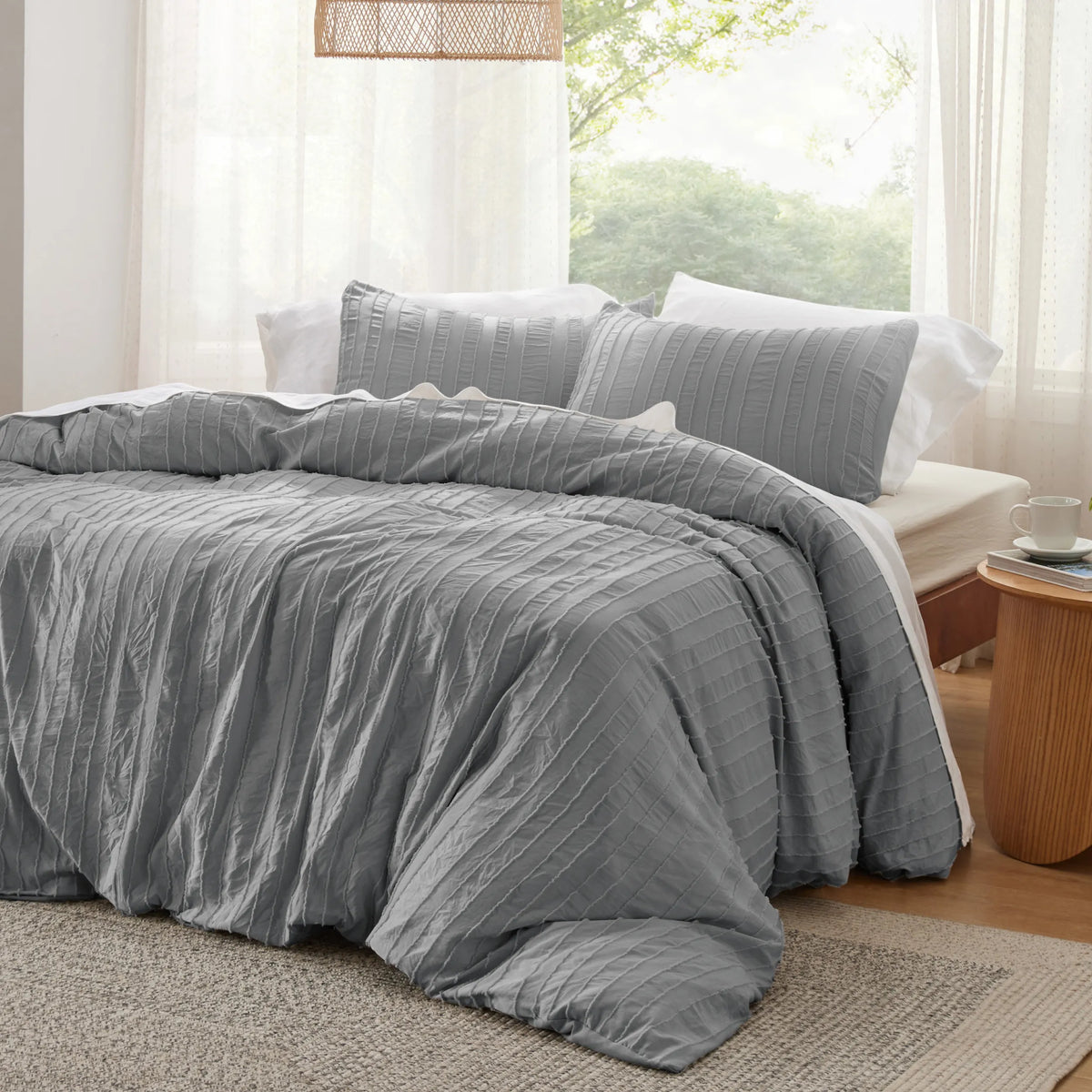 Striped Tufted Embroidery Duvet Cover Set
