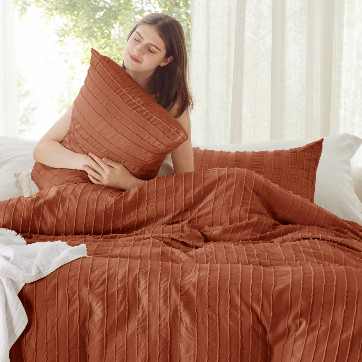 Striped Tufted Embroidery Duvet Cover Set