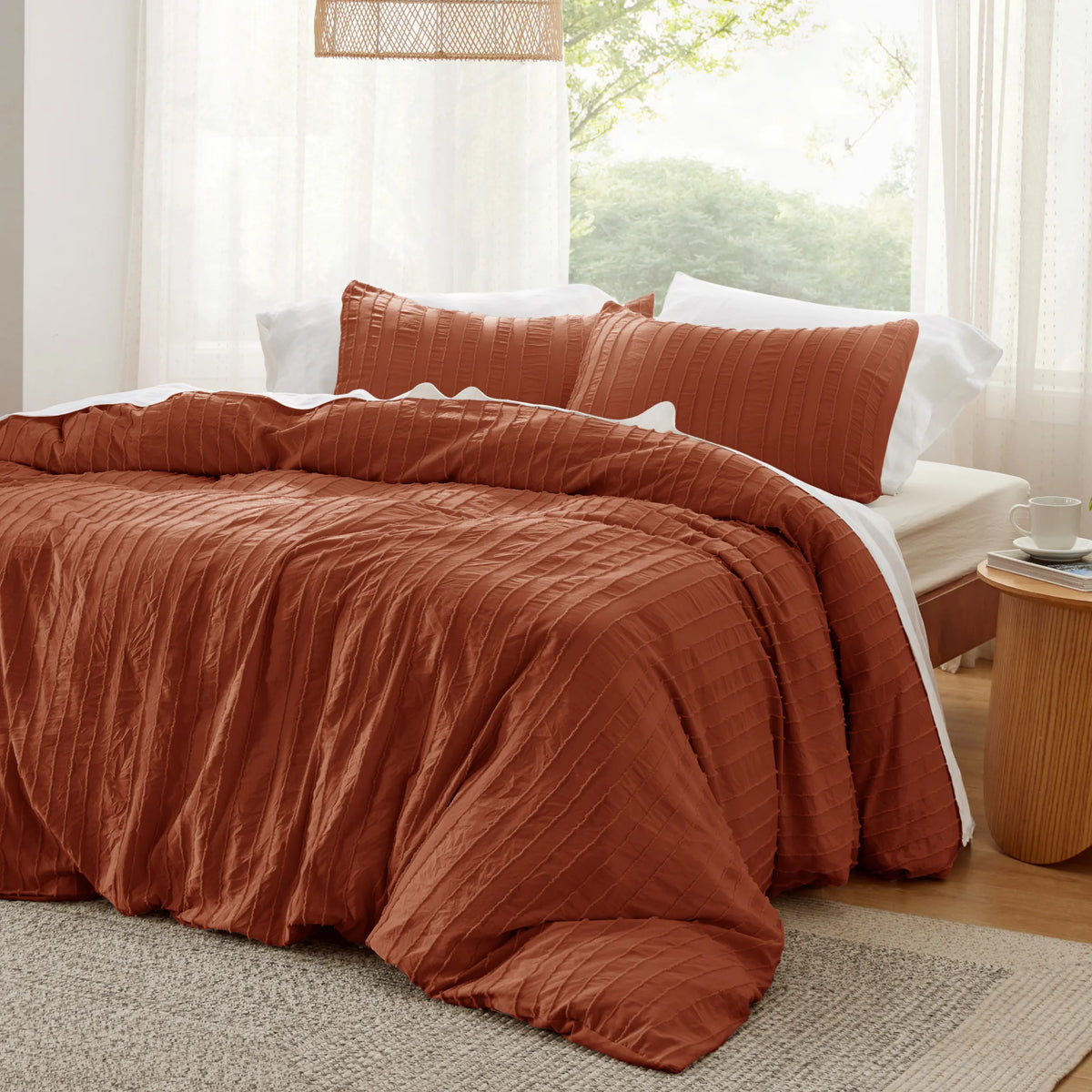 Striped Tufted Embroidery Duvet Cover Set