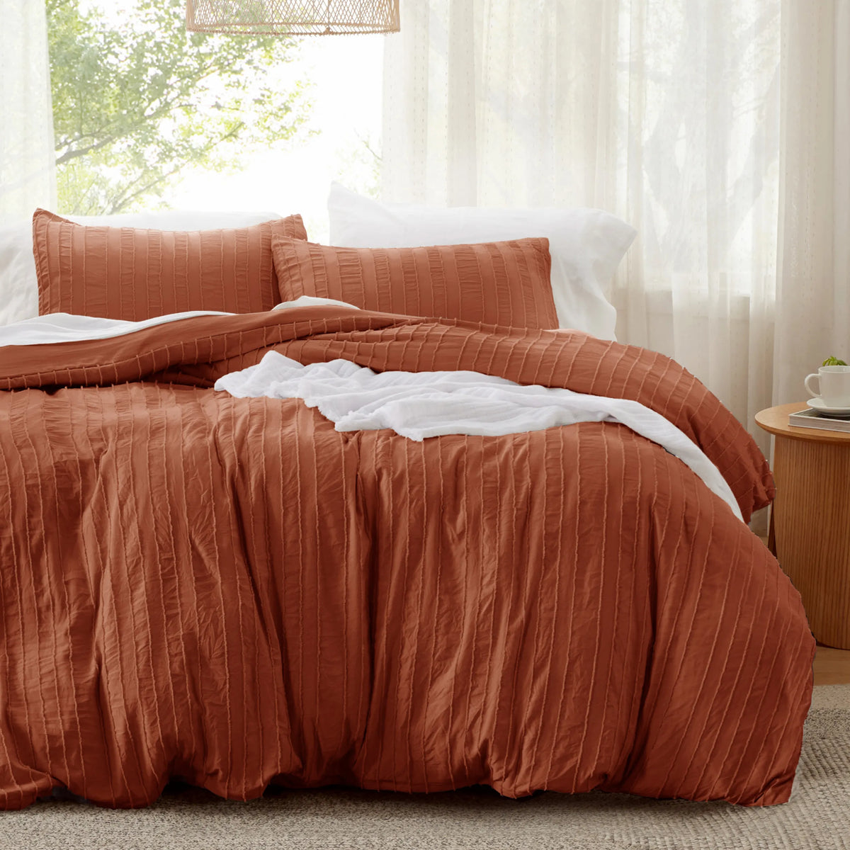 Striped Tufted Embroidery Duvet Cover Set