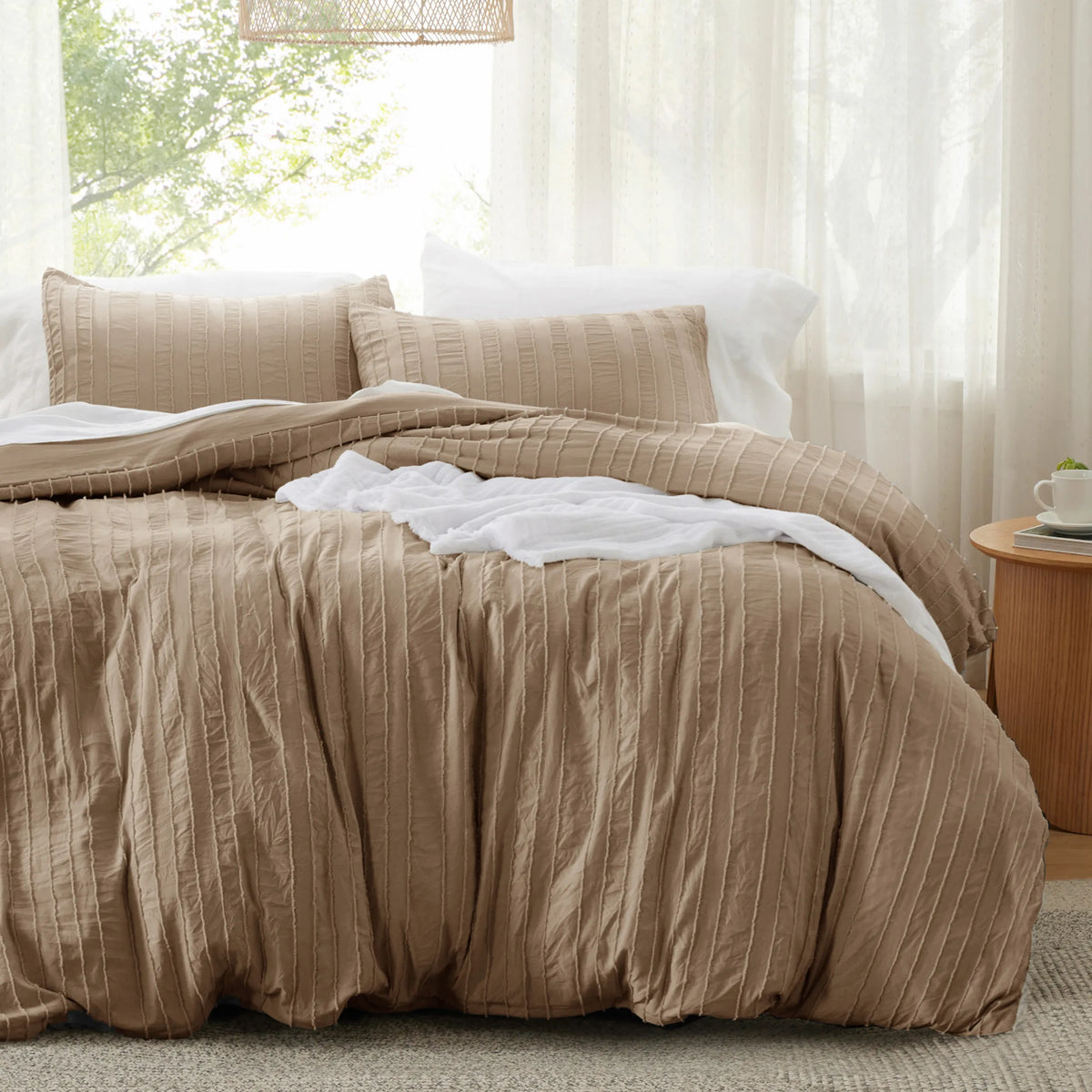 Striped Tufted Embroidery Duvet Cover Set