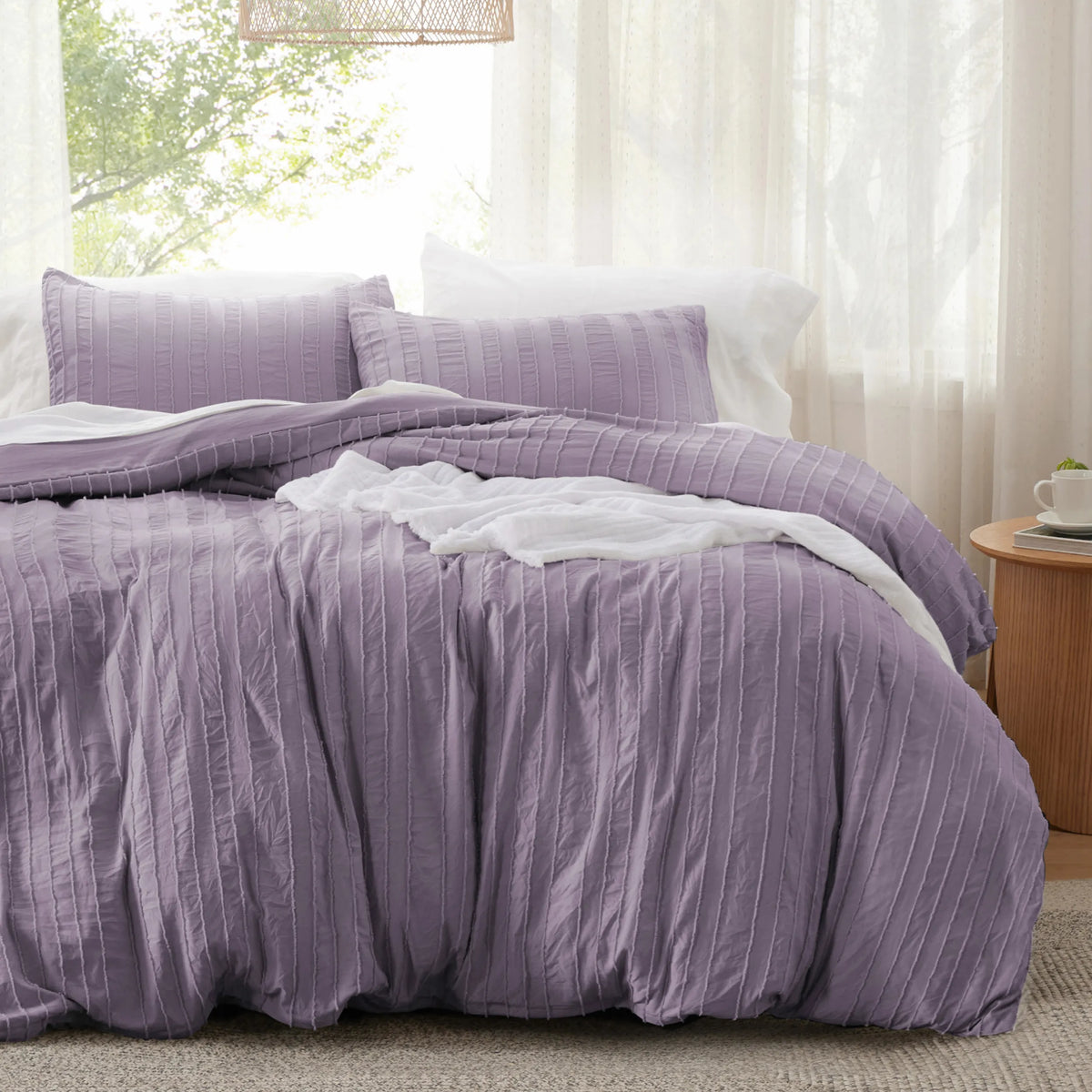 Striped Tufted Embroidery Duvet Cover Set