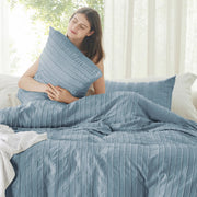 Striped Tufted Embroidery Duvet Cover Set
