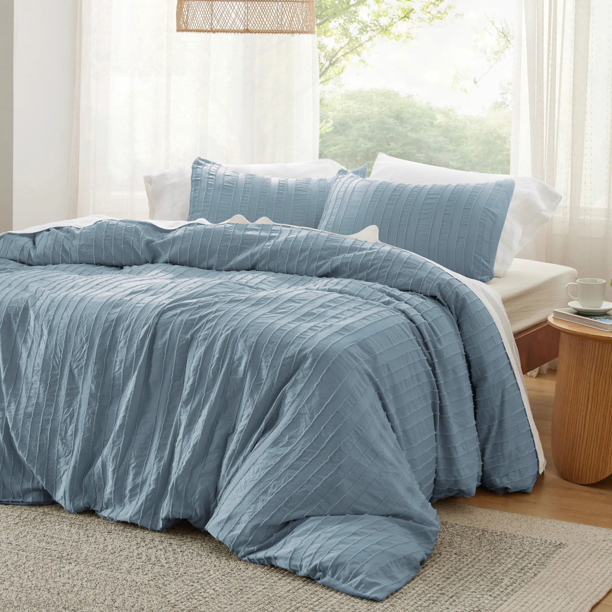 Striped Tufted Embroidery Duvet Cover Set