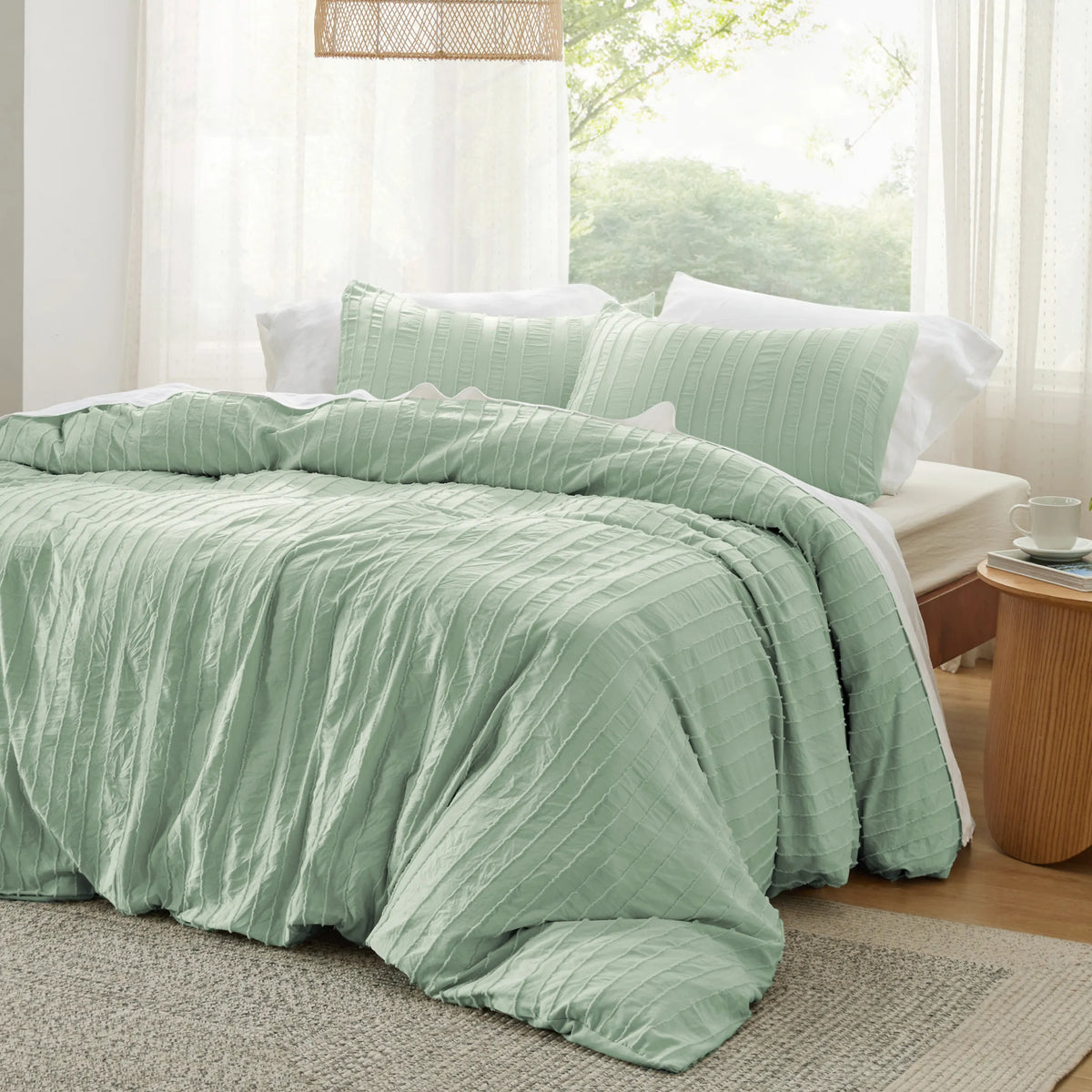 Striped Tufted Embroidery Duvet Cover Set