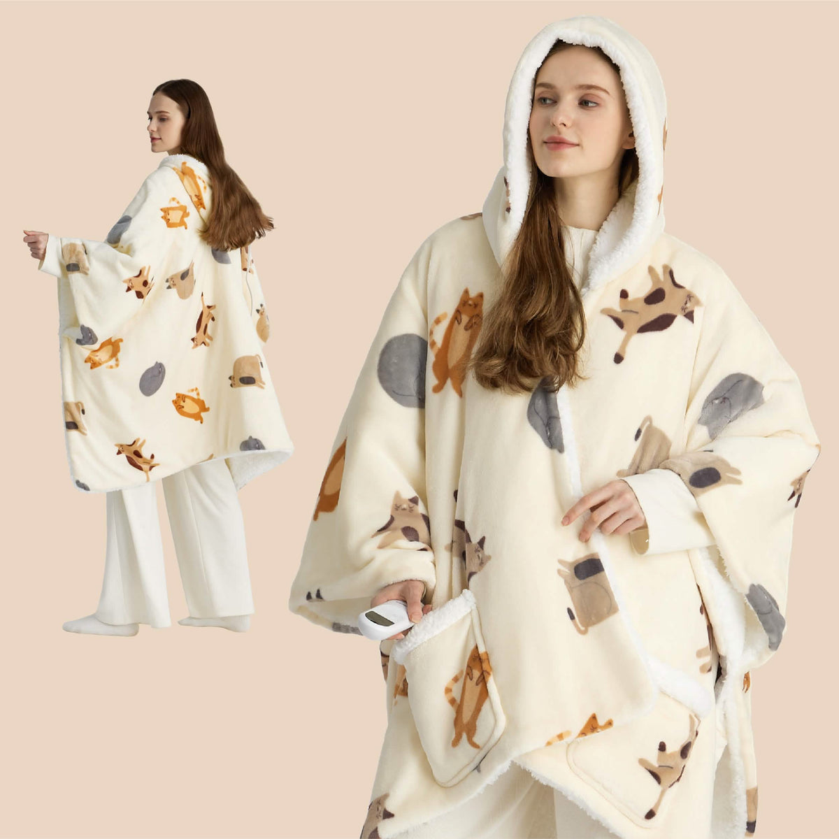 Heated Sherpa Fleece Blanket Hoodie