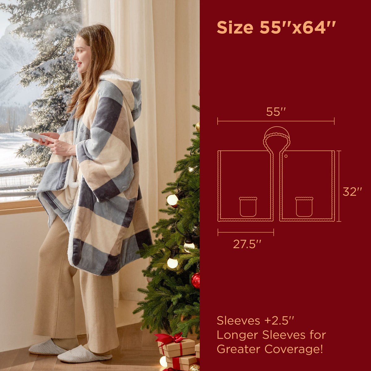 Heated Sherpa Fleece Blanket Hoodie