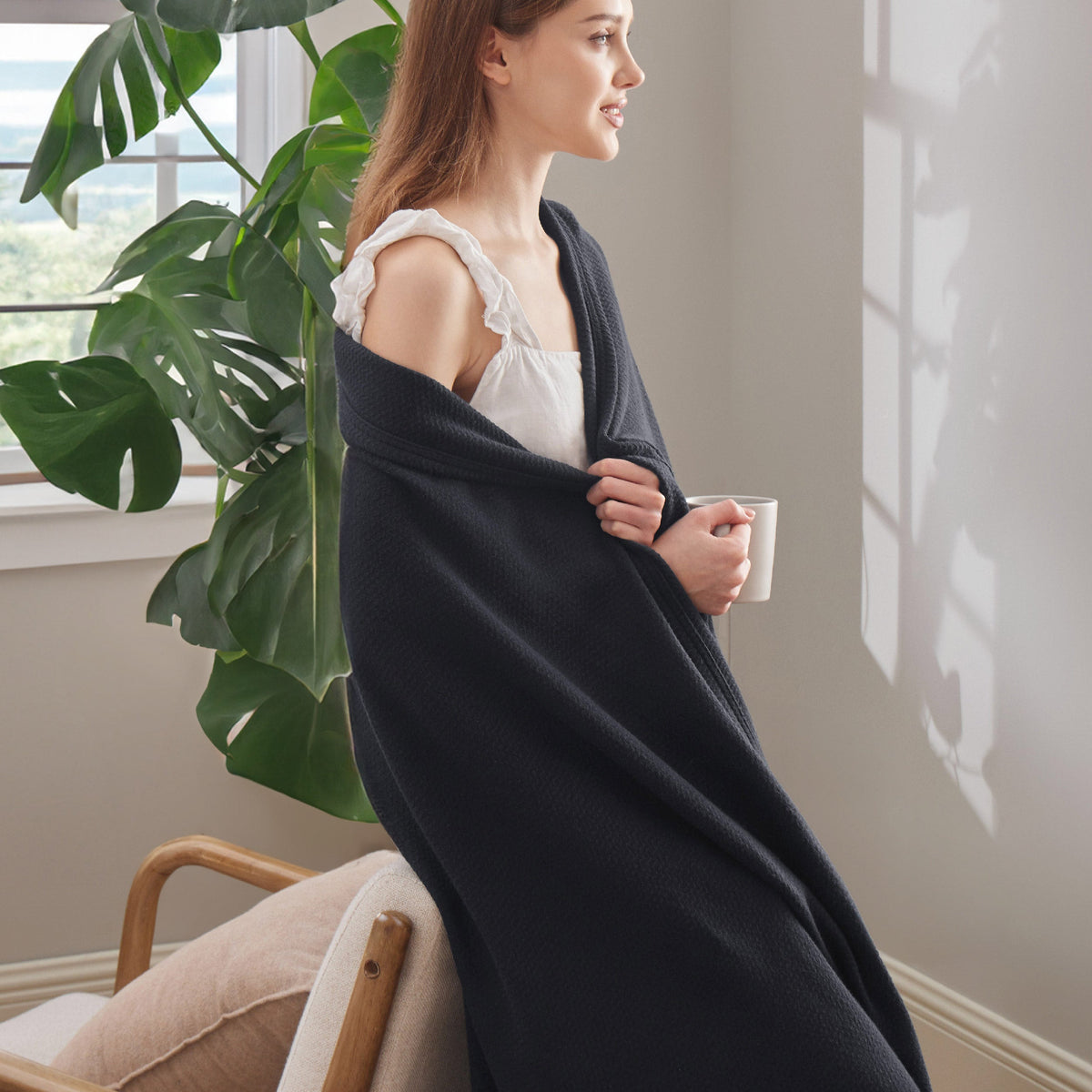 100% Cotton Herringbone Woven Blanket