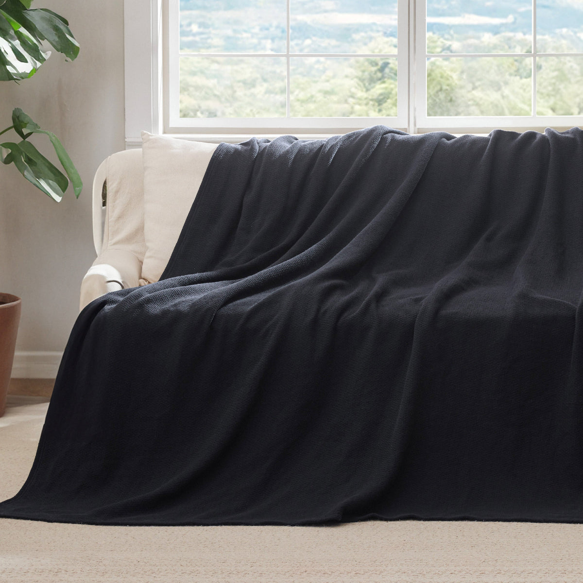 100% Cotton Herringbone Woven Blanket