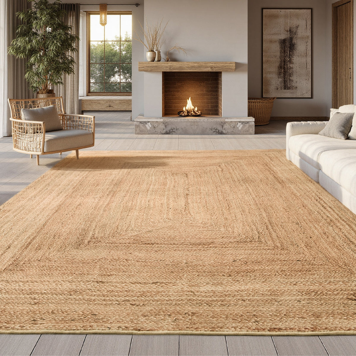 Faux Cashmere Print Jute-Look Area Rug