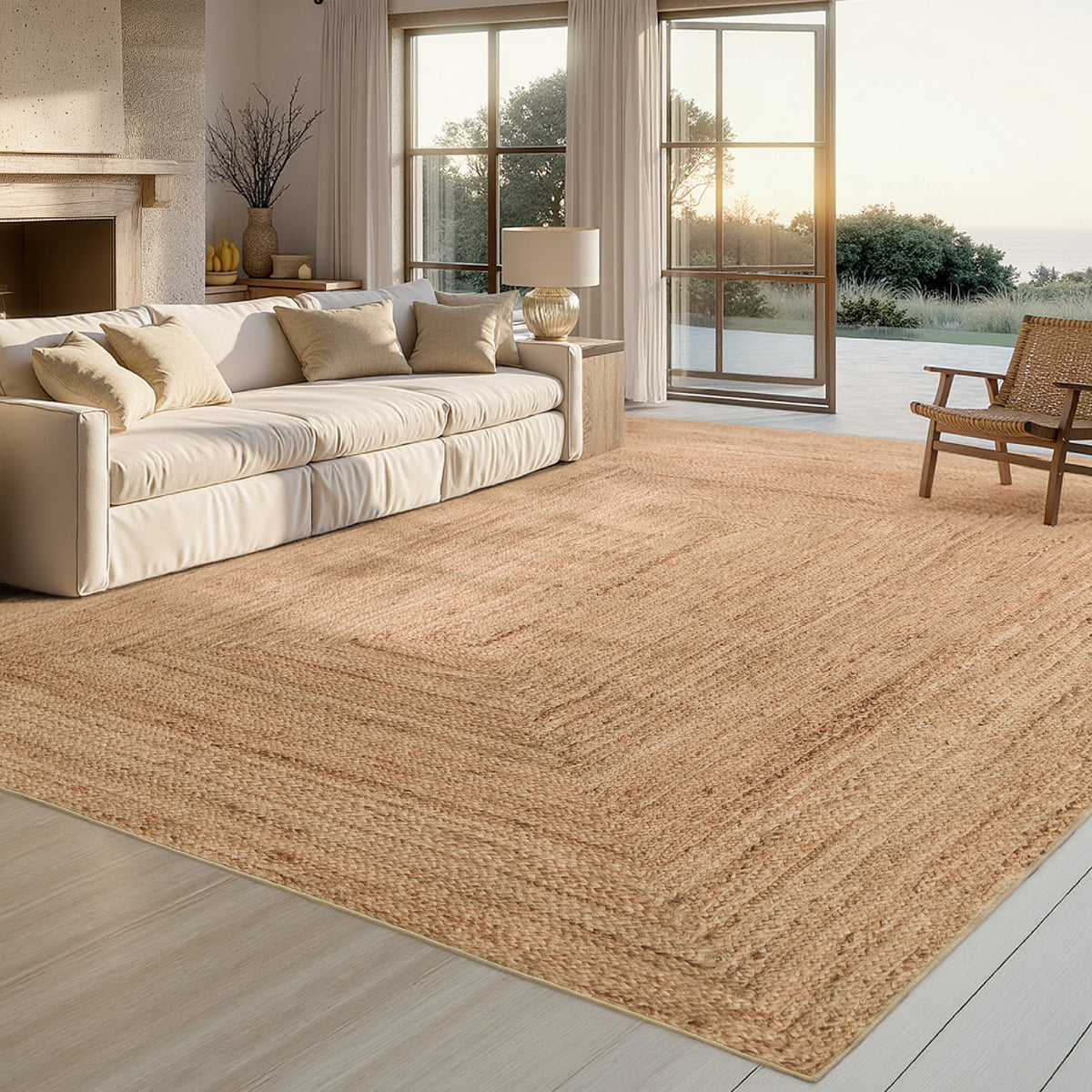 Faux Cashmere Print Jute-Look Area Rug