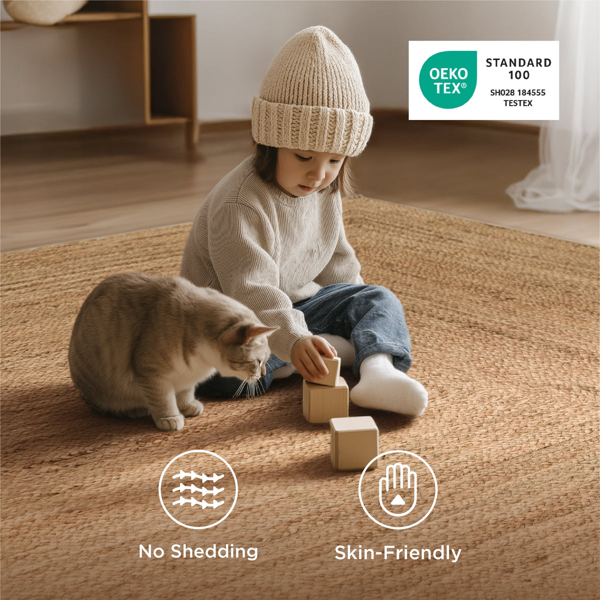 Faux Cashmere Print Jute-Look Area Rug