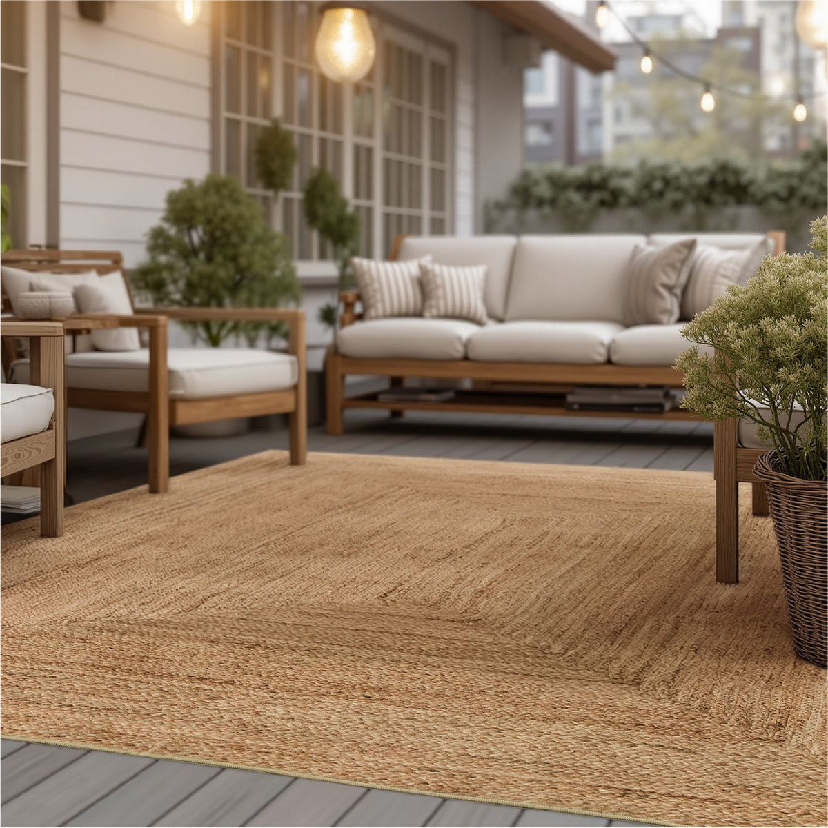 Faux Cashmere Print Jute-Look Area Rug