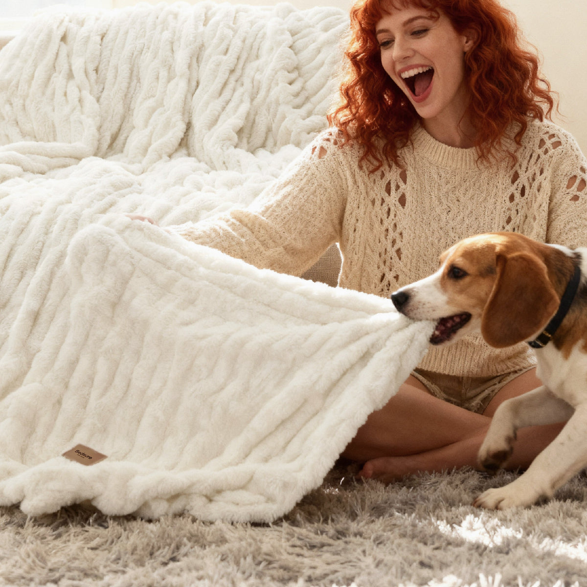 Double-sided Faux Fur Ruched Blanket