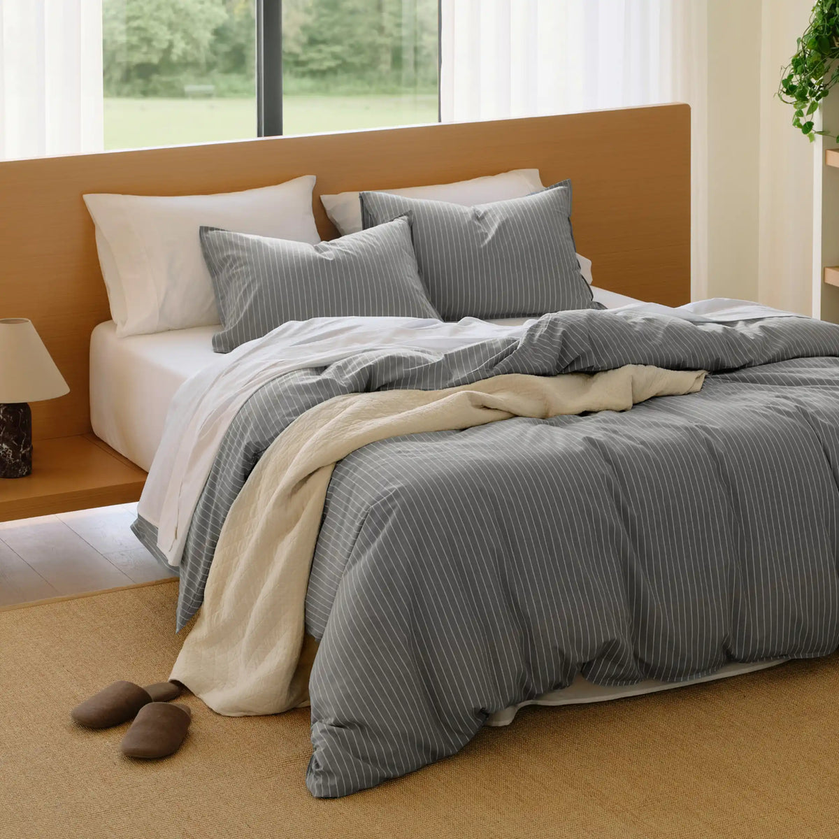 Washed Cotton Striped Duvet Cover Set