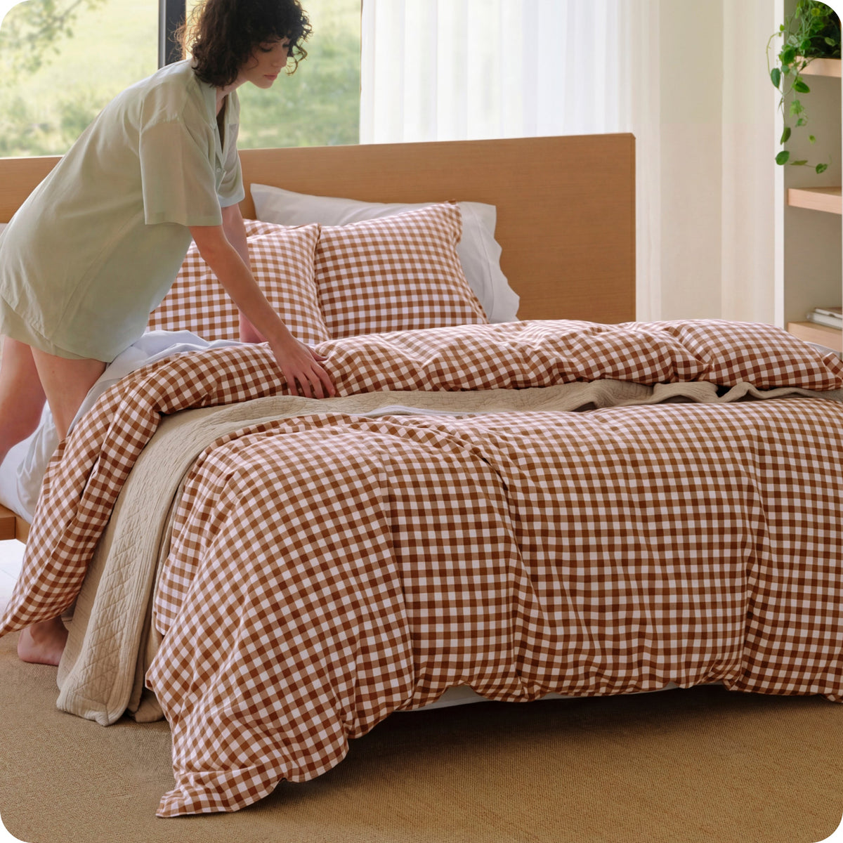 Washed Cotton Gingham Duvet Cover Set