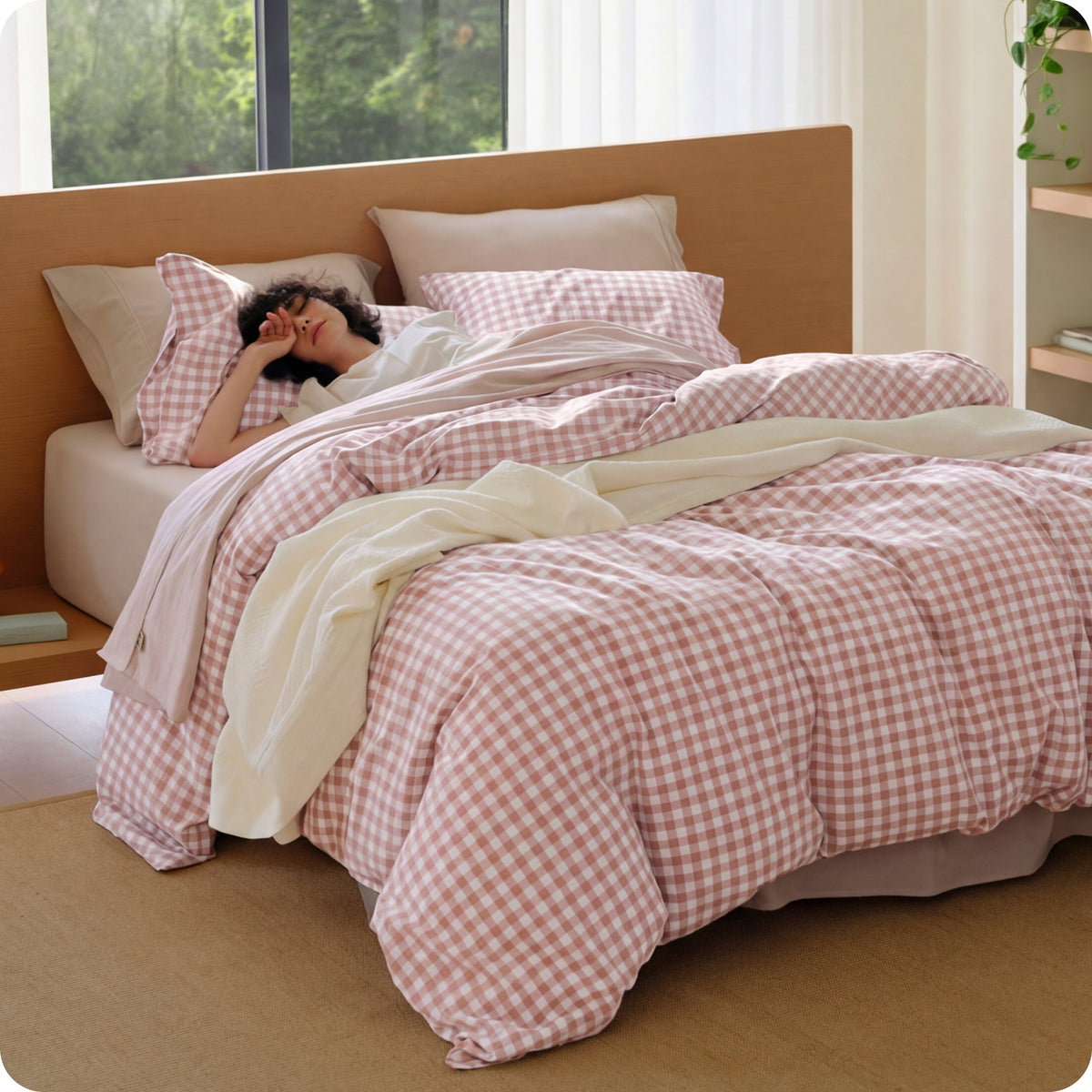 Washed Cotton Gingham Duvet Cover Set