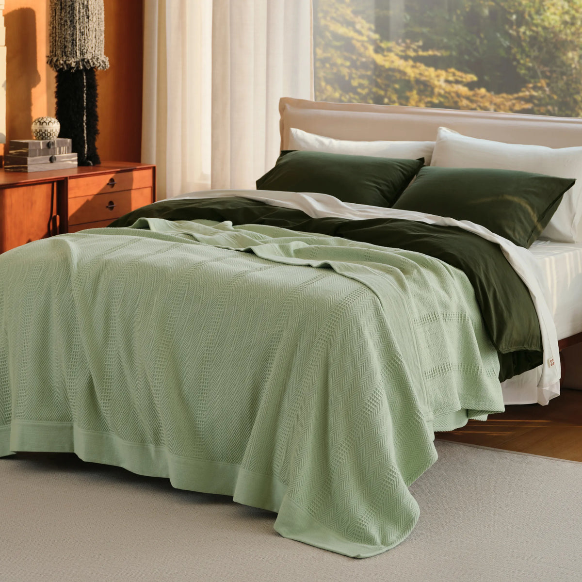 Organic Cotton Waffle Herringbone Blanket
