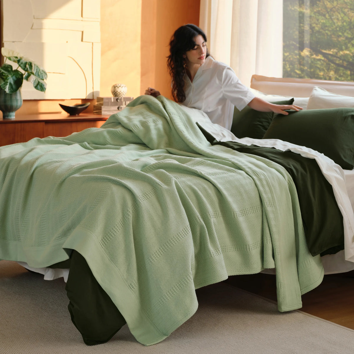 Organic Cotton Waffle Herringbone Blanket