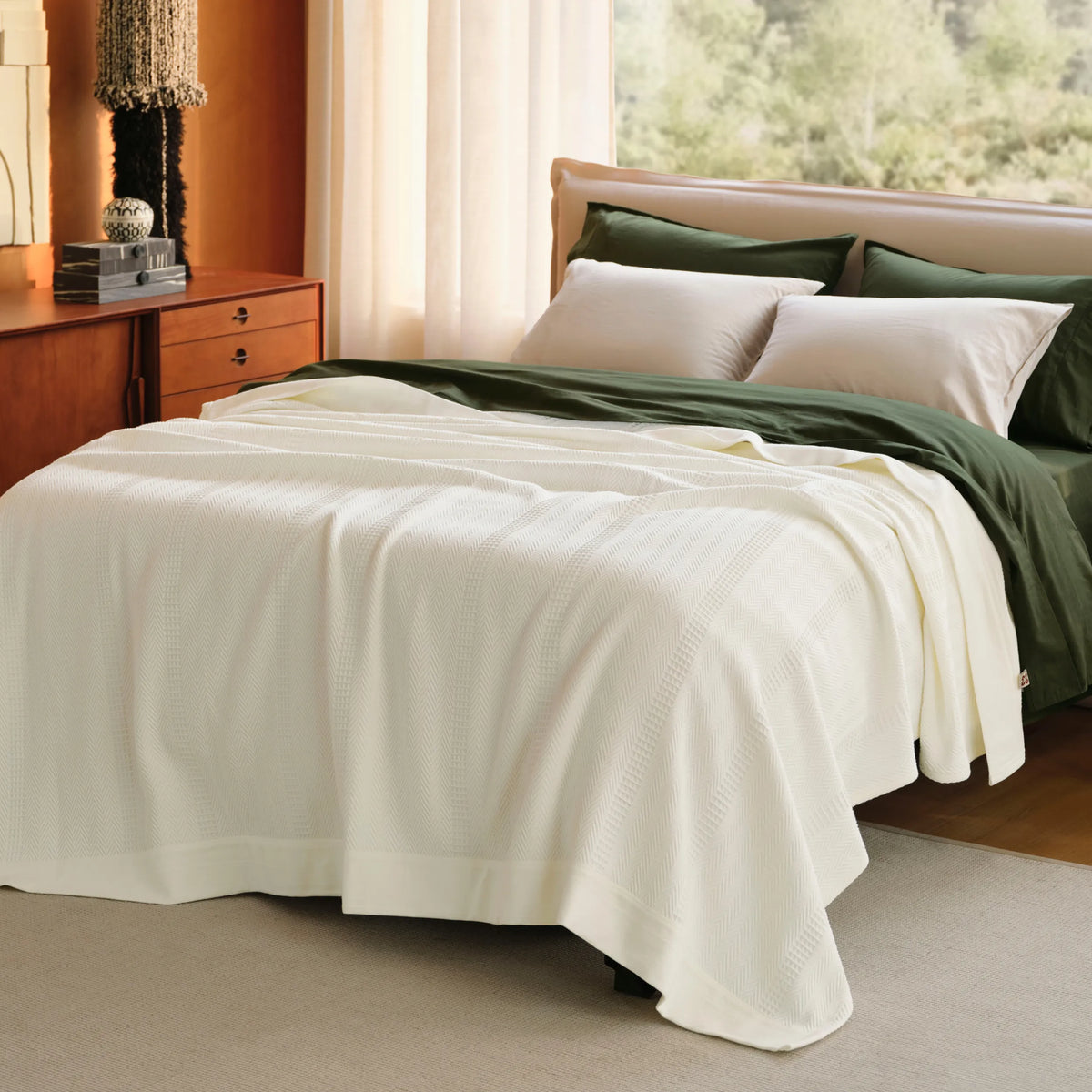 Organic Cotton Waffle Herringbone Blanket
