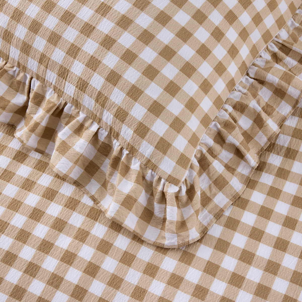 Ruffled Cotton-Like Gingham Duvet Cover Set