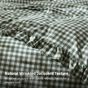 Ruffled Cotton-Like Gingham Duvet Cover Set
