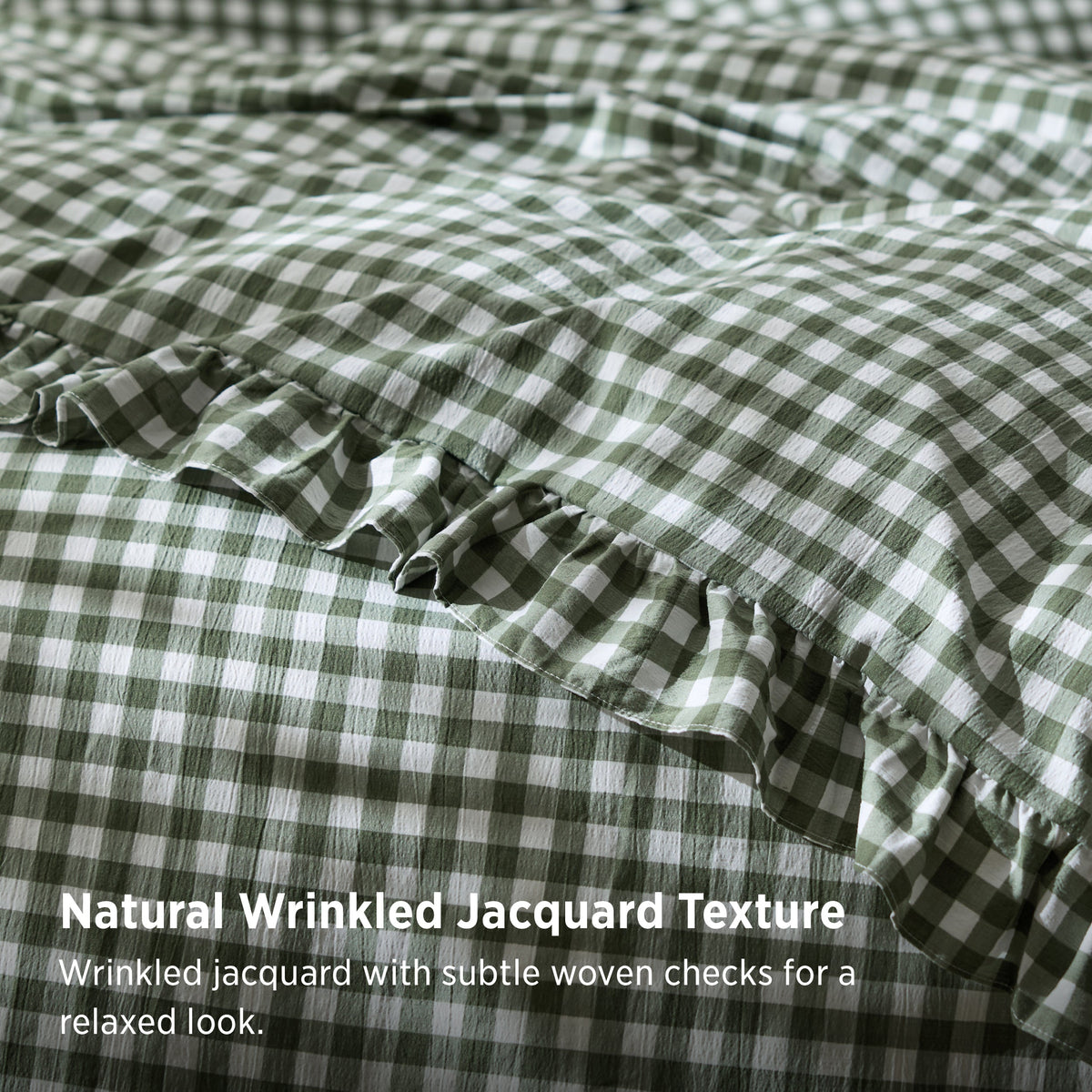 Ruffled Cotton-Like Gingham Duvet Cover Set