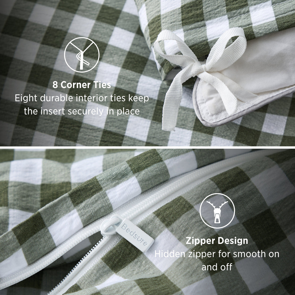 Ruffled Cotton-Like Gingham Duvet Cover Set
